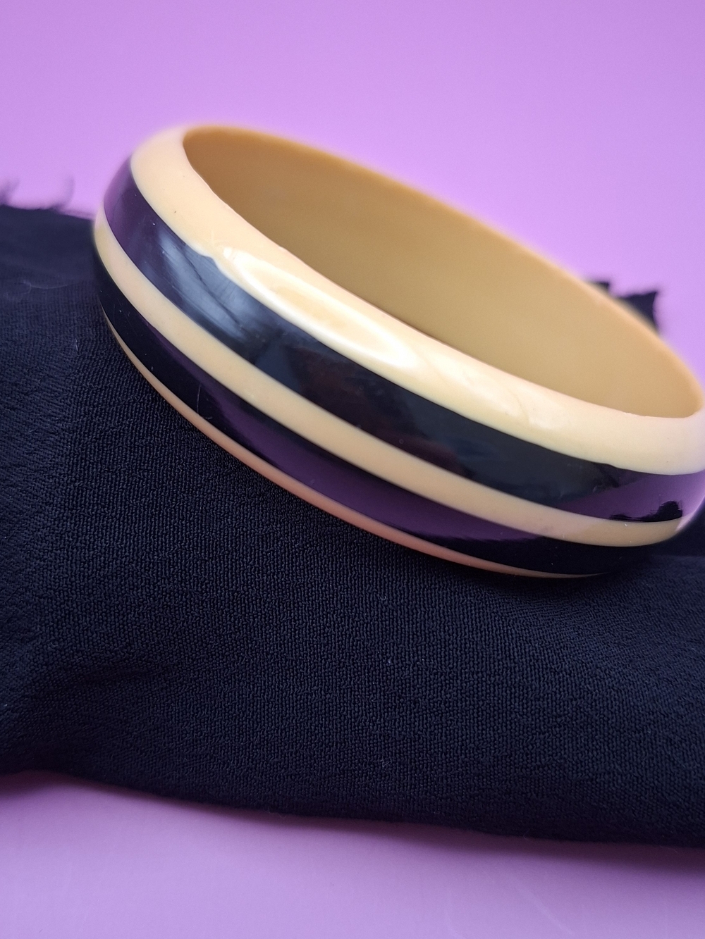 1930's Or 40's Cream and Black  Bangle Bracelet Acrylic Or Celluloid